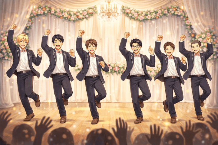 結婚式の余興でダンスを踊っている大人たち