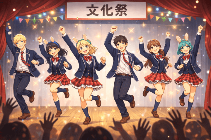 文化祭で高校生が踊っている様子